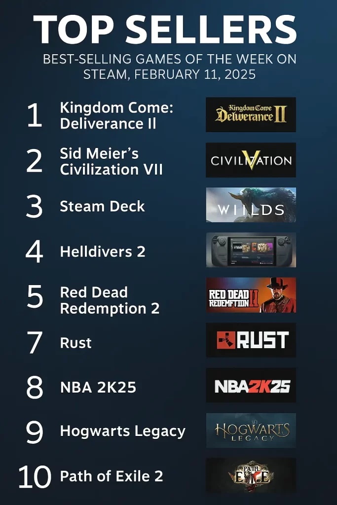 10 بازی پرفروش استیم در هفته هفتم 2025